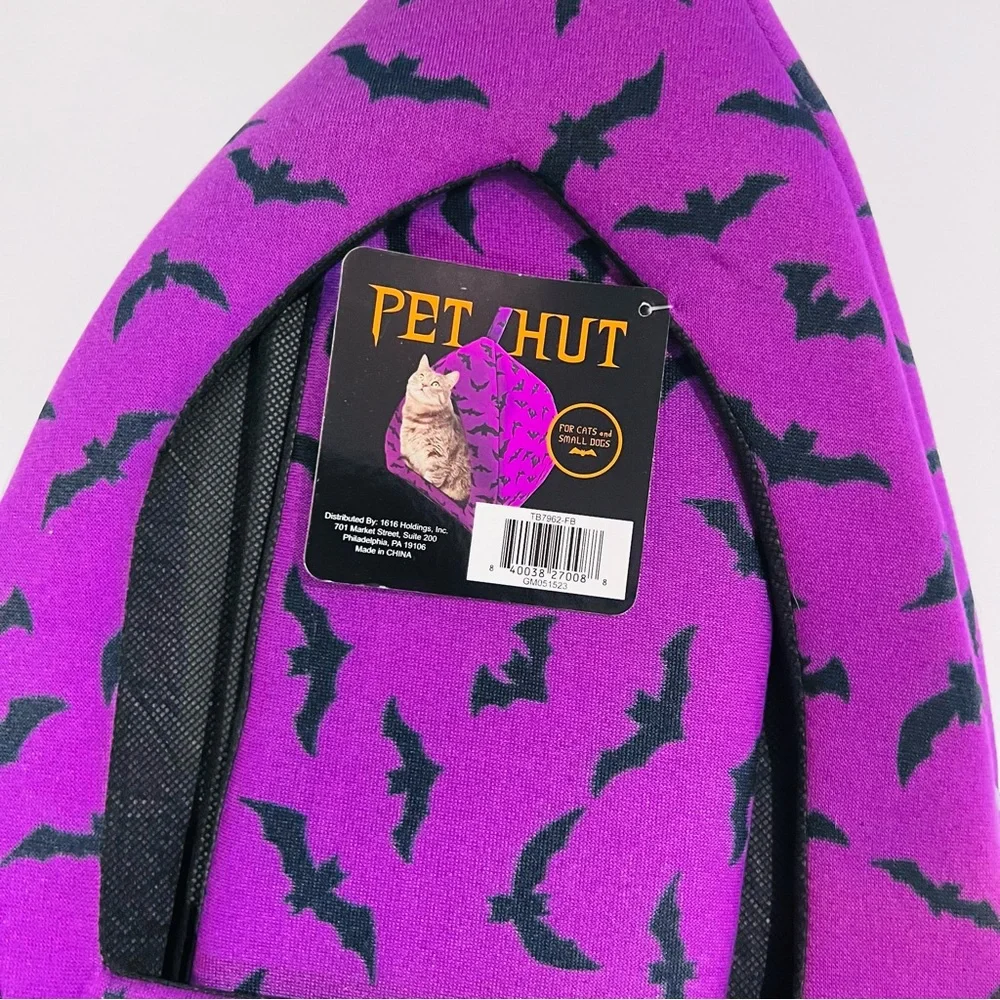 NWT Purple & Black Bat Halloween Goth Cat Small Dog Pet Hut Bed 15”